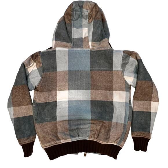 Billabong Women's Blue White Brown Plaid Zip Up Jacket Size Small - Picture 2 of 9